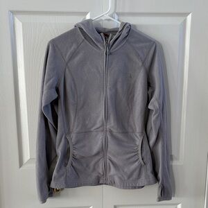 North Face Women's Light Gray Hooded Fleece, Full-zip, Thumb Holes, Medium
